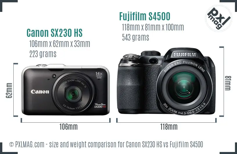 Canon SX230 HS vs Fujifilm S4500 size comparison Canon SX230 HS vs Fujifilm S4500 size comparison