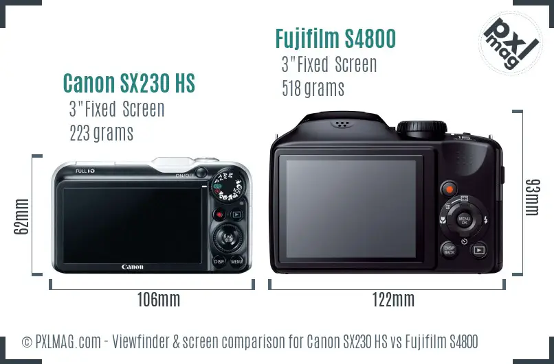 Canon SX230 HS vs Fujifilm S4800 Screen and Viewfinder comparison