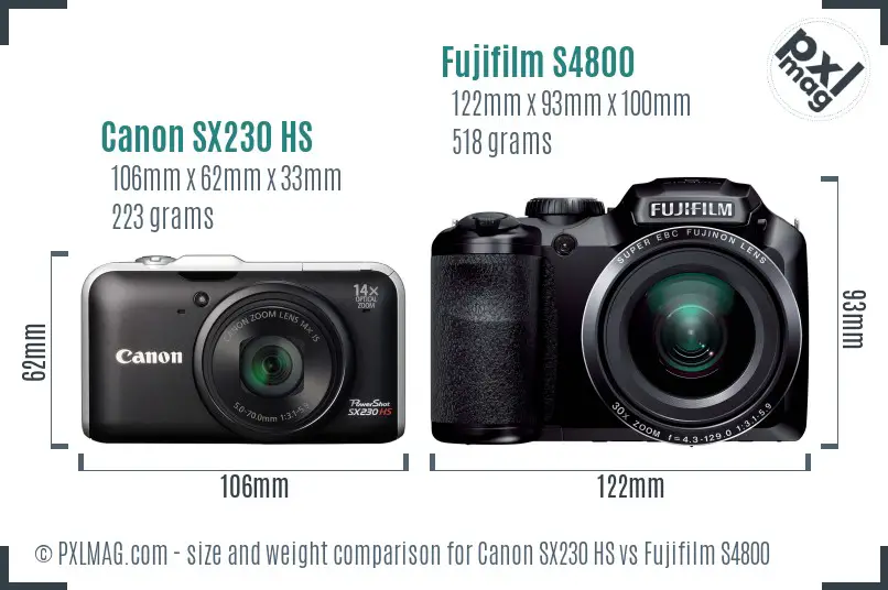 Canon SX230 HS vs Fujifilm S4800 size comparison