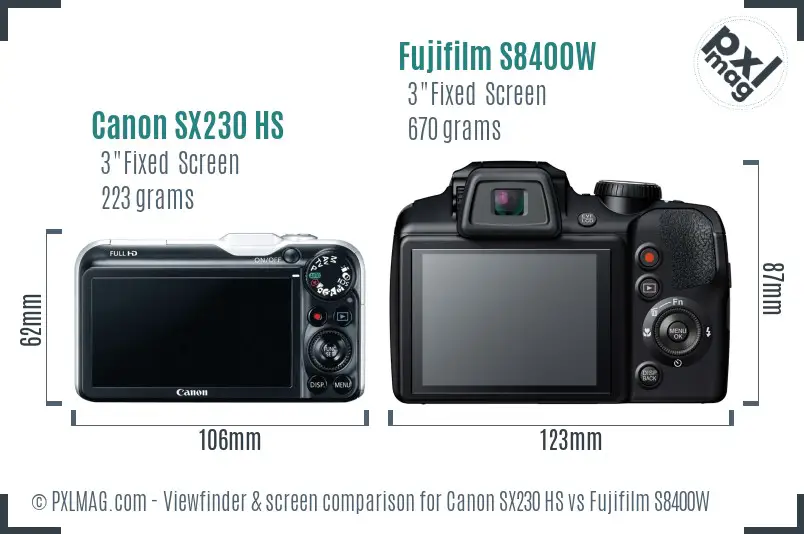 Canon SX230 HS vs Fujifilm S8400W Screen and Viewfinder comparison