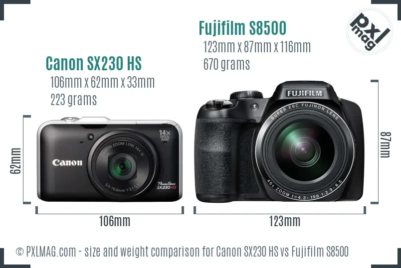 Canon SX230 HS vs Fujifilm S8500 size comparison