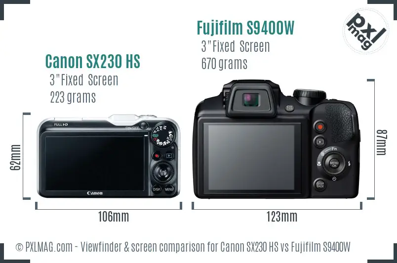 Canon SX230 HS vs Fujifilm S9400W Screen and Viewfinder comparison Canon SX230 HS vs Fujifilm S9400W Screen and Viewfinder comparison