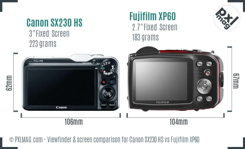 Canon SX230 HS vs Fujifilm XP60 Screen and Viewfinder comparison