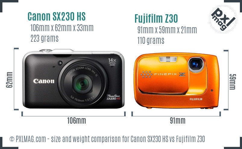 Canon SX230 HS vs Fujifilm Z30 size comparison Canon SX230 HS vs Fujifilm Z30 size comparison