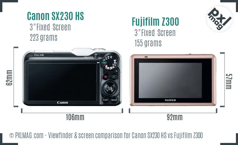 Canon SX230 HS vs Fujifilm Z300 Screen and Viewfinder comparison