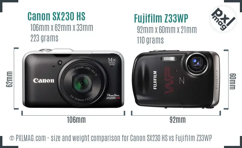 Canon SX230 HS vs Fujifilm Z33WP size comparison