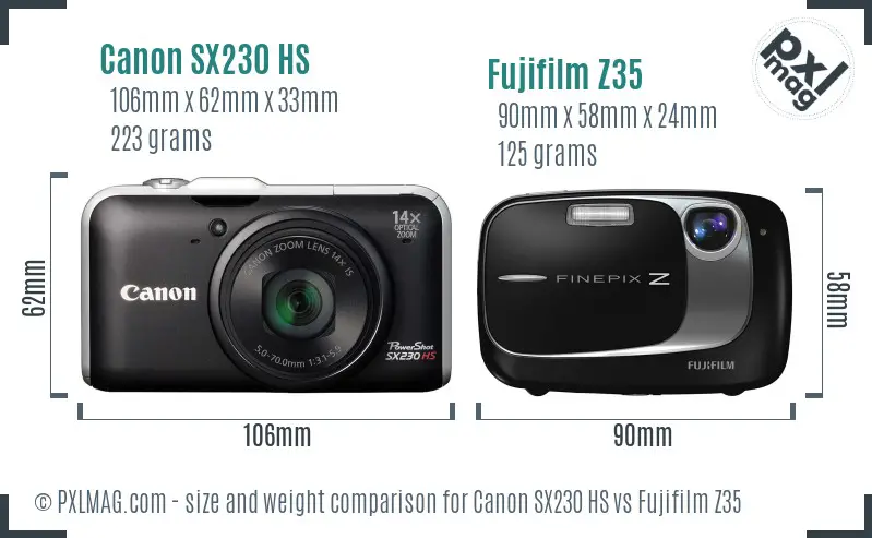 Canon SX230 HS vs Fujifilm Z35 size comparison