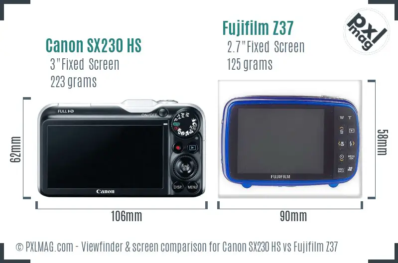 Canon SX230 HS vs Fujifilm Z37 Screen and Viewfinder comparison