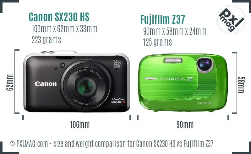 Canon SX230 HS vs Fujifilm Z37 size comparison