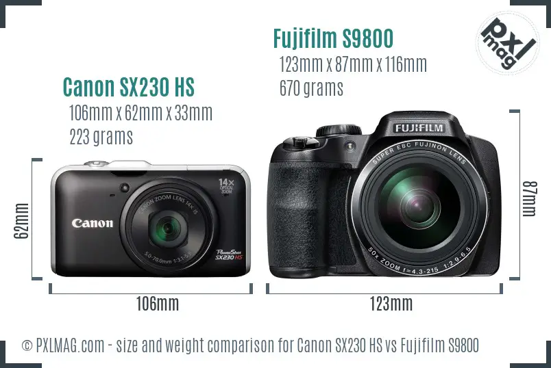 Canon SX230 HS vs Fujifilm S9800 size comparison Canon SX230 HS vs Fujifilm S9800 size comparison