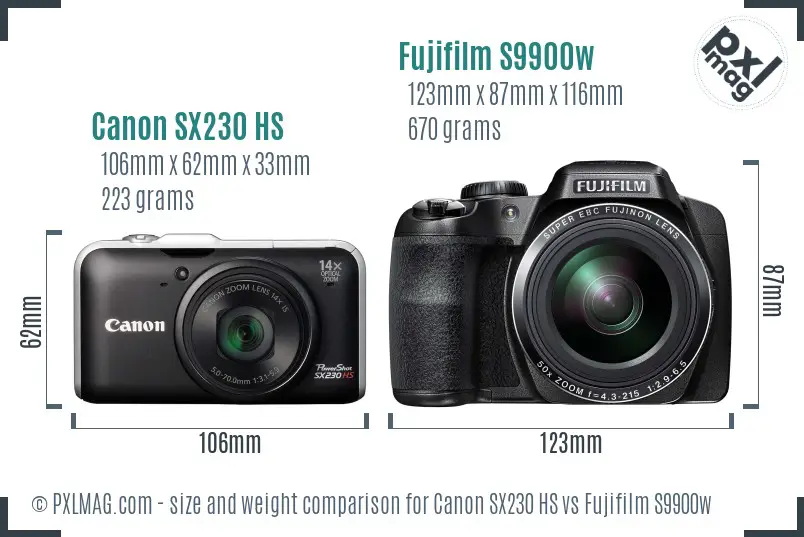 Canon SX230 HS vs Fujifilm S9900w size comparison Canon SX230 HS vs Fujifilm S9900w size comparison