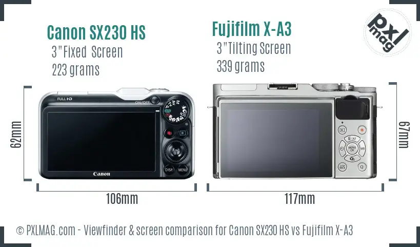 Canon SX230 HS vs Fujifilm X-A3 Screen and Viewfinder comparison