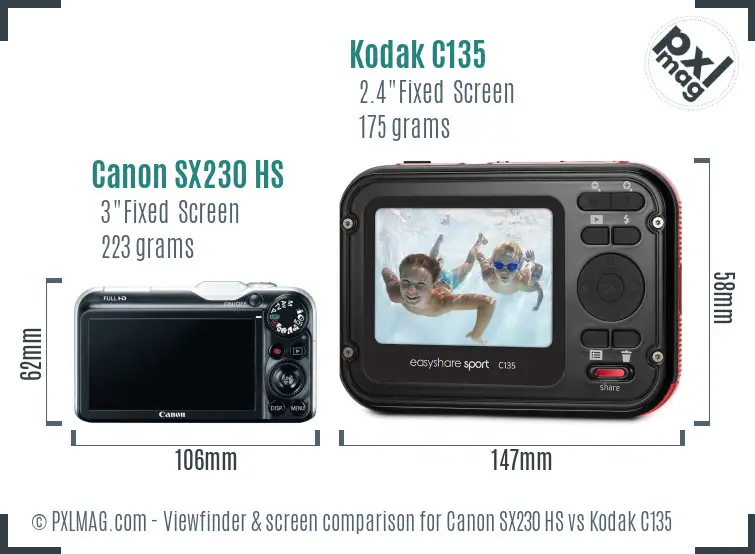Canon SX230 HS vs Kodak C135 Screen and Viewfinder comparison Canon SX230 HS vs Kodak C135 Screen and Viewfinder comparison
