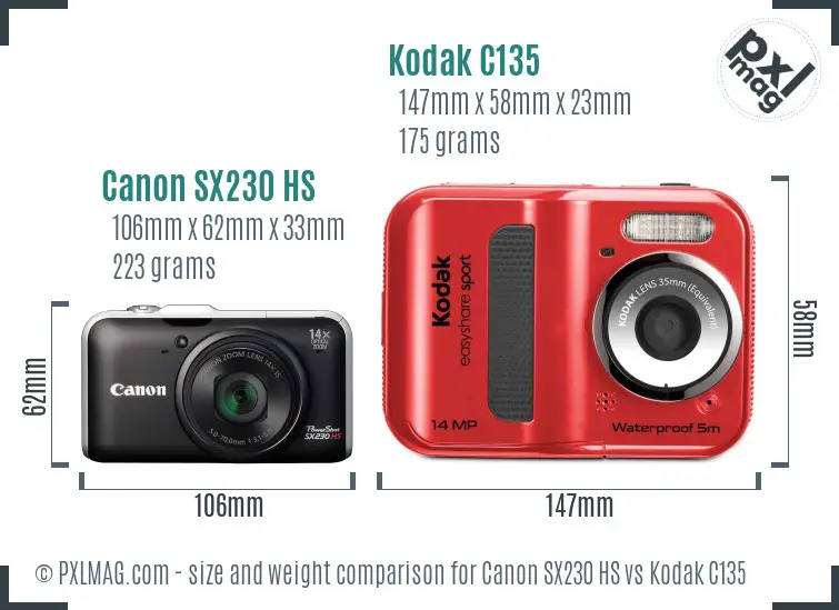 Canon SX230 HS vs Kodak C135 size comparison Canon SX230 HS vs Kodak C135 size comparison
