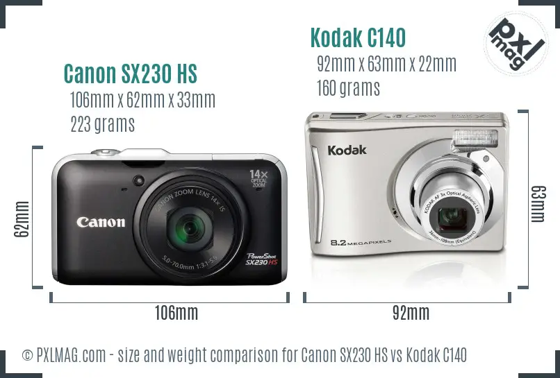 Canon SX230 HS vs Kodak C140 size comparison