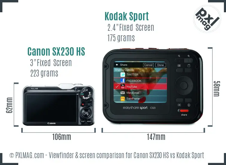 Canon SX230 HS vs Kodak Sport Screen and Viewfinder comparison Canon SX230 HS vs Kodak Sport Screen and Viewfinder comparison