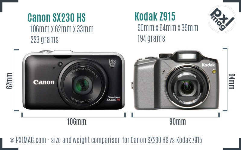 Canon SX230 HS vs Kodak Z915 size comparison Canon SX230 HS vs Kodak Z915 size comparison