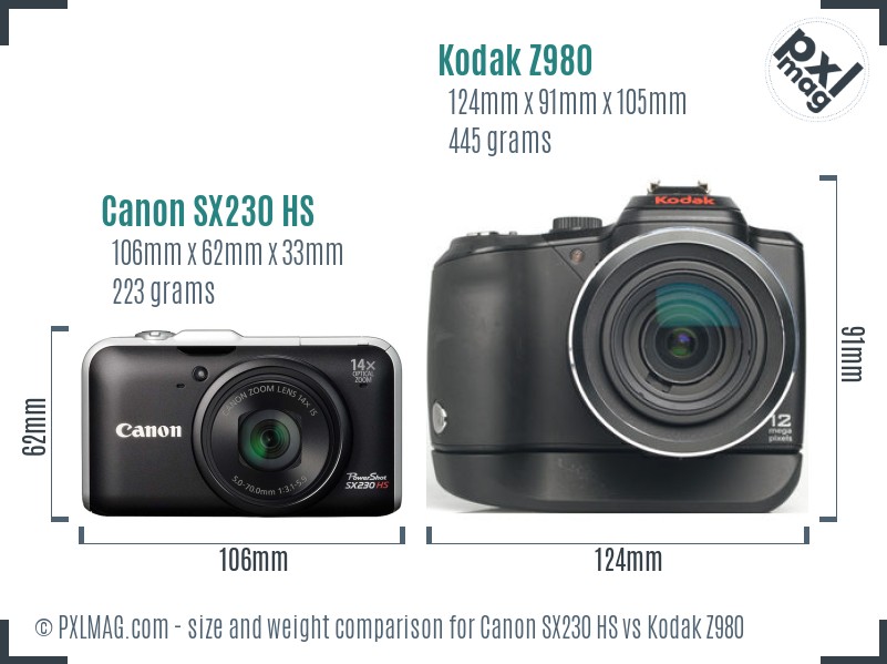 Canon SX230 HS vs Kodak Z980 size comparison