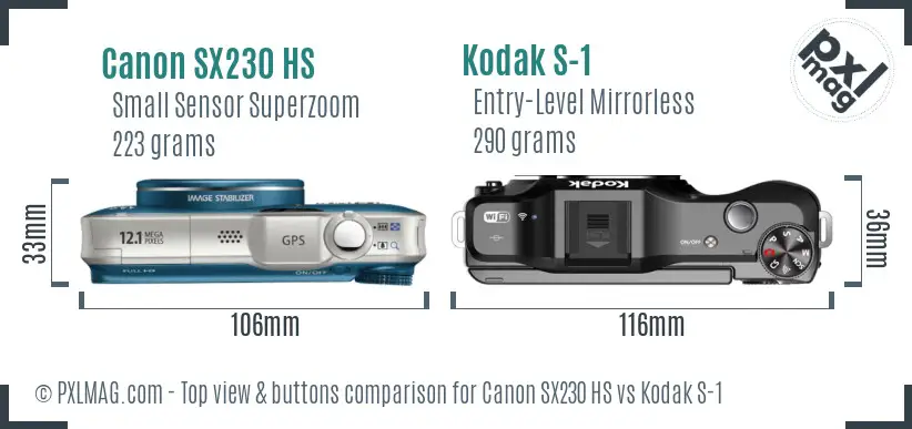 Canon SX230 HS vs Kodak S-1 top view buttons comparison