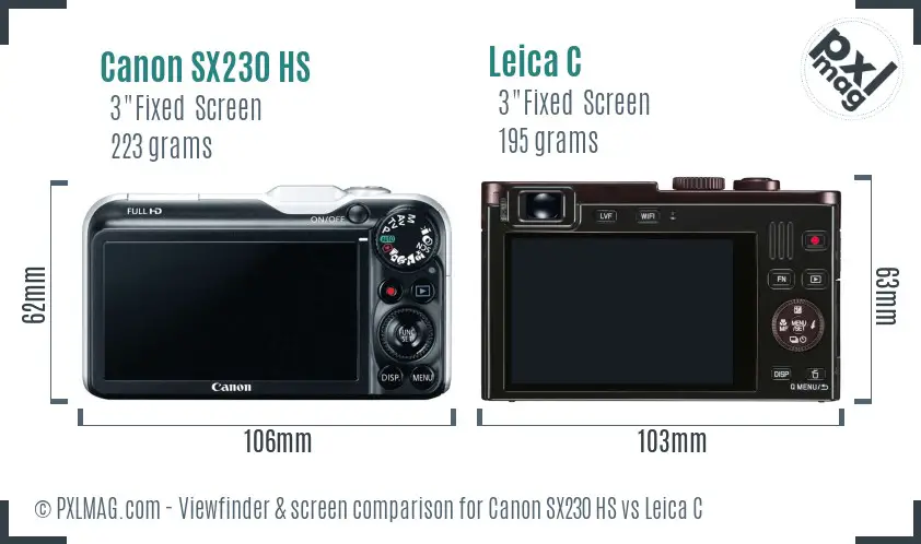 Canon SX230 HS vs Leica C Screen and Viewfinder comparison Canon SX230 HS vs Leica C Screen and Viewfinder comparison