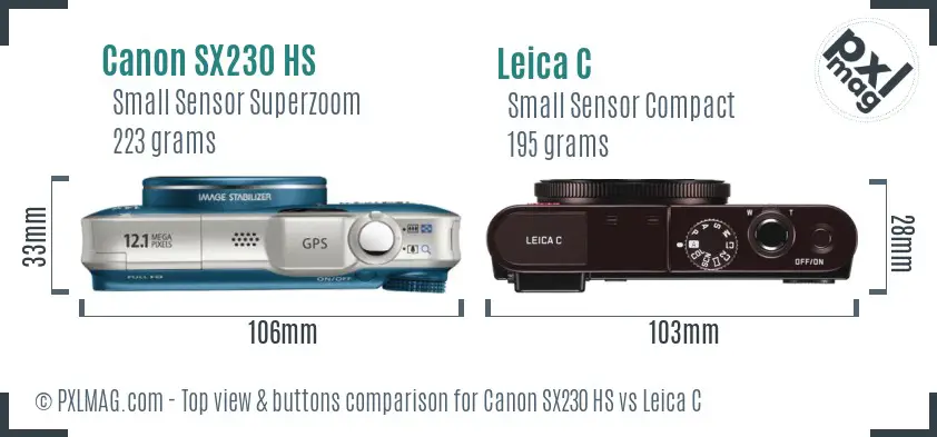 Canon SX230 HS vs Leica C top view buttons comparison Canon SX230 HS vs Leica C top view buttons comparison