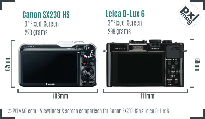 Canon SX230 HS vs Leica D-Lux 6 Screen and Viewfinder comparison Canon SX230 HS vs Leica D-Lux 6 Screen and Viewfinder comparison