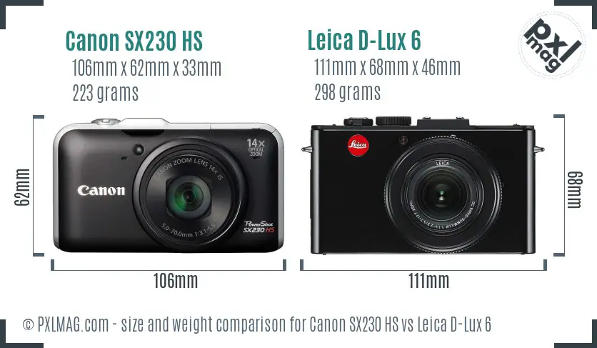 Canon SX230 HS vs Leica D-Lux 6 size comparison Canon SX230 HS vs Leica D-Lux 6 size comparison