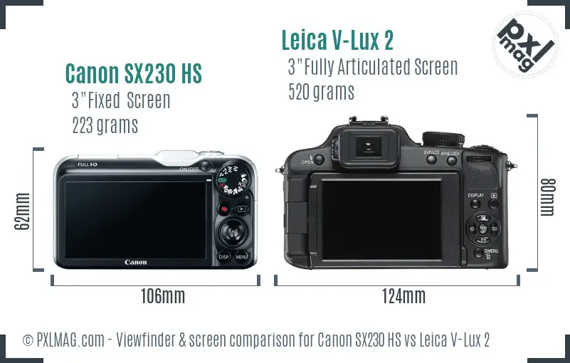 Canon SX230 HS vs Leica V-Lux 2 Screen and Viewfinder comparison