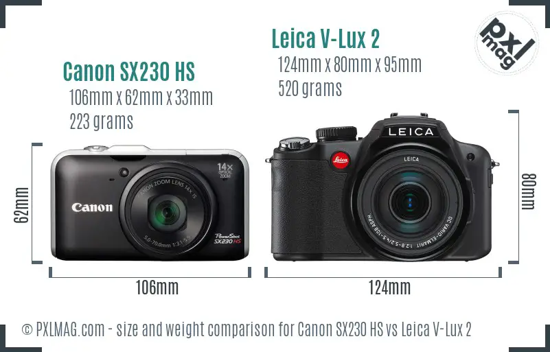 Canon SX230 HS vs Leica V-Lux 2 size comparison