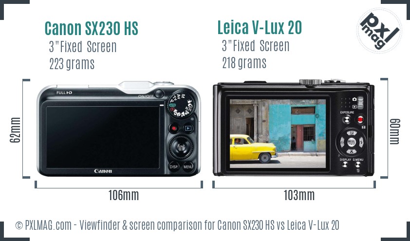 Canon SX230 HS vs Leica V-Lux 20 Screen and Viewfinder comparison