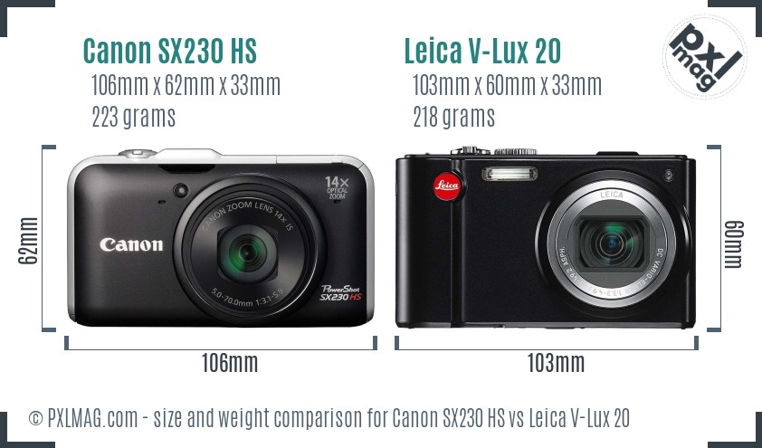 Canon SX230 HS vs Leica V-Lux 20 size comparison