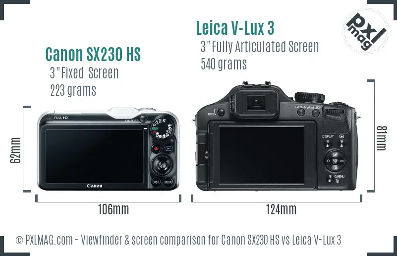 Canon SX230 HS vs Leica V-Lux 3 Screen and Viewfinder comparison