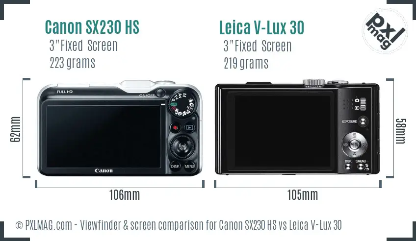 Canon SX230 HS vs Leica V-Lux 30 Screen and Viewfinder comparison Canon SX230 HS vs Leica V-Lux 30 Screen and Viewfinder comparison