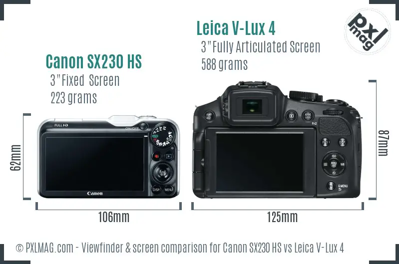 Canon SX230 HS vs Leica V-Lux 4 Screen and Viewfinder comparison