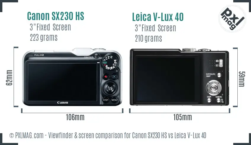 Canon SX230 HS vs Leica V-Lux 40 Screen and Viewfinder comparison