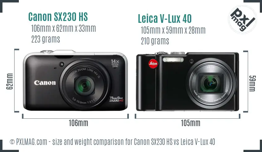 Canon SX230 HS vs Leica V-Lux 40 size comparison