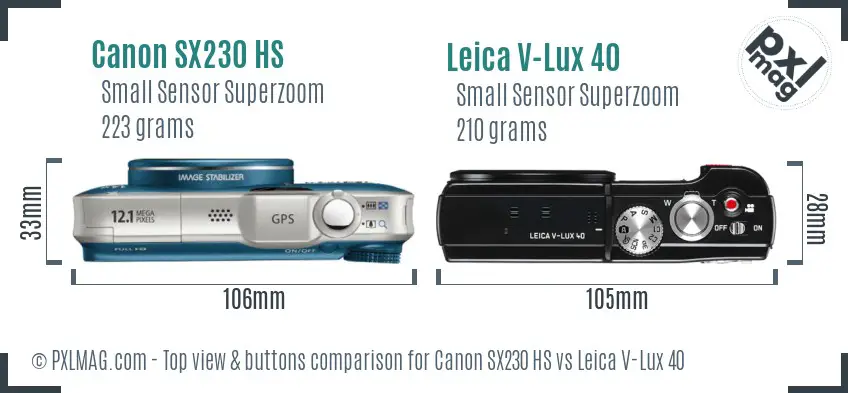 Canon SX230 HS vs Leica V-Lux 40 top view buttons comparison