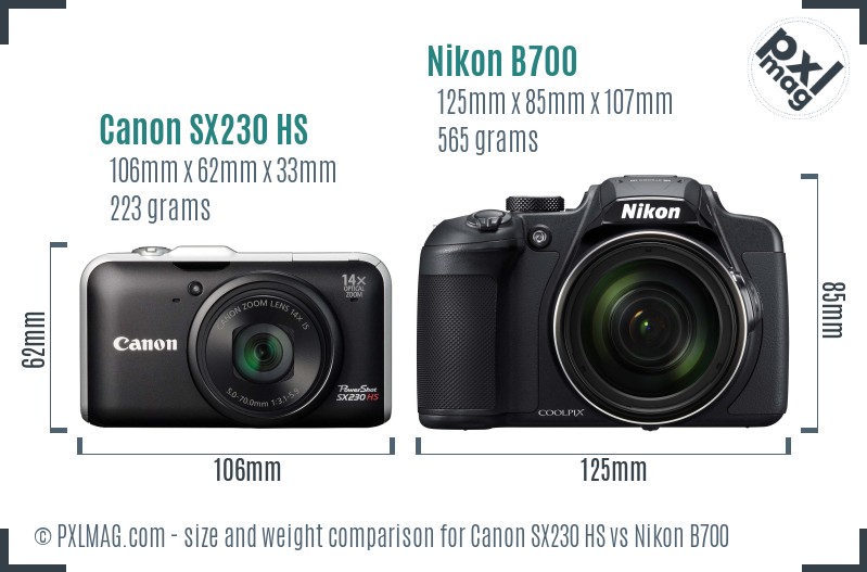 Canon SX230 HS vs Nikon B700 size comparison Canon SX230 HS vs Nikon B700 size comparison