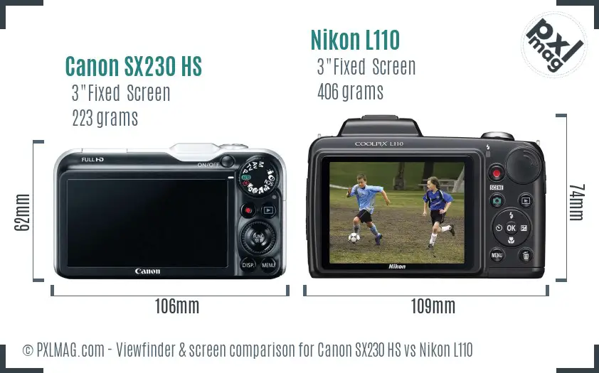 Canon SX230 HS vs Nikon L110 Screen and Viewfinder comparison