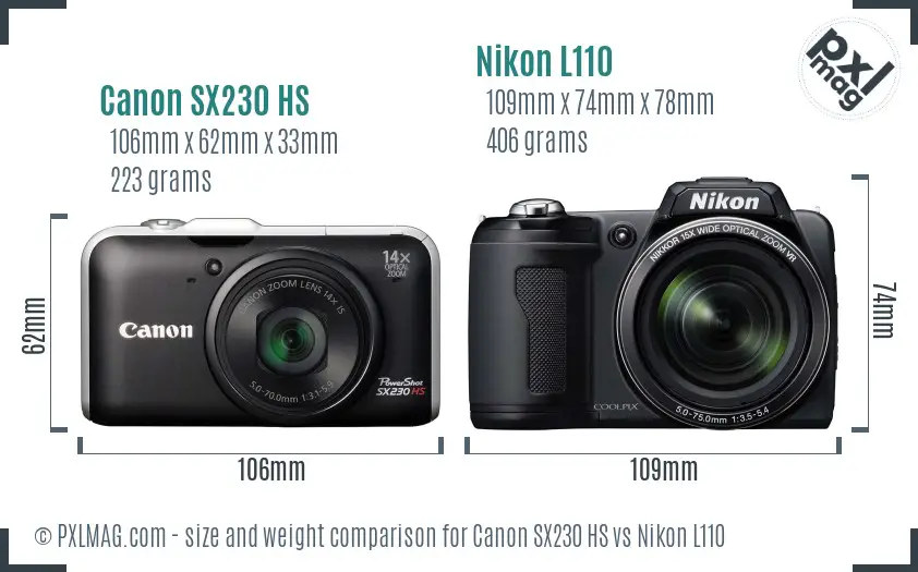 Canon SX230 HS vs Nikon L110 size comparison