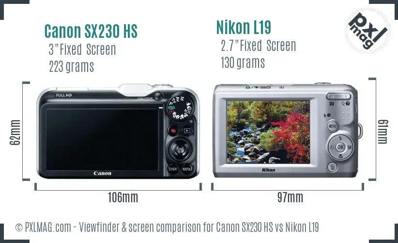 Canon SX230 HS vs Nikon L19 Screen and Viewfinder comparison Canon SX230 HS vs Nikon L19 Screen and Viewfinder comparison