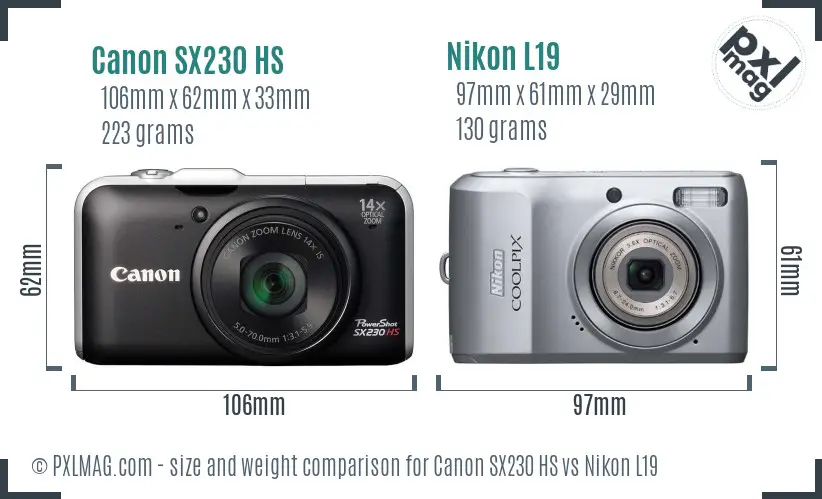 Canon SX230 HS vs Nikon L19 size comparison Canon SX230 HS vs Nikon L19 size comparison
