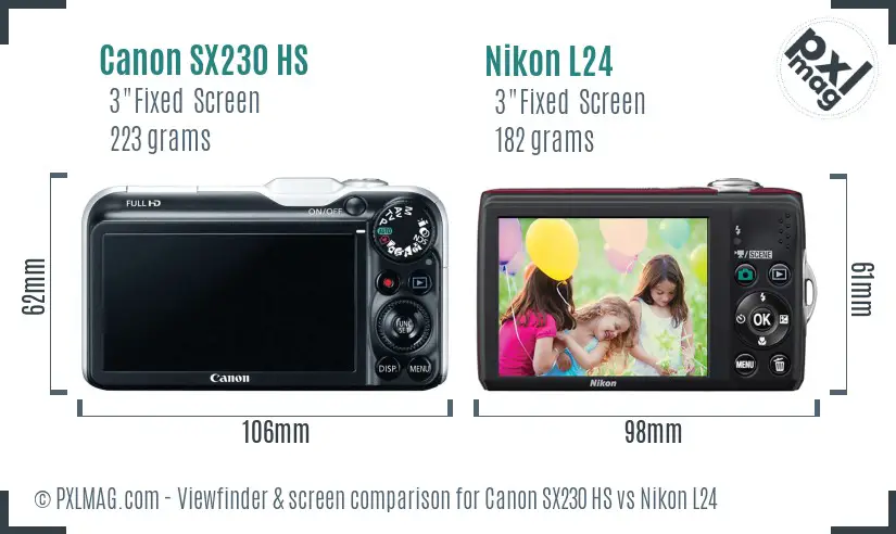 Canon SX230 HS vs Nikon L24 Screen and Viewfinder comparison