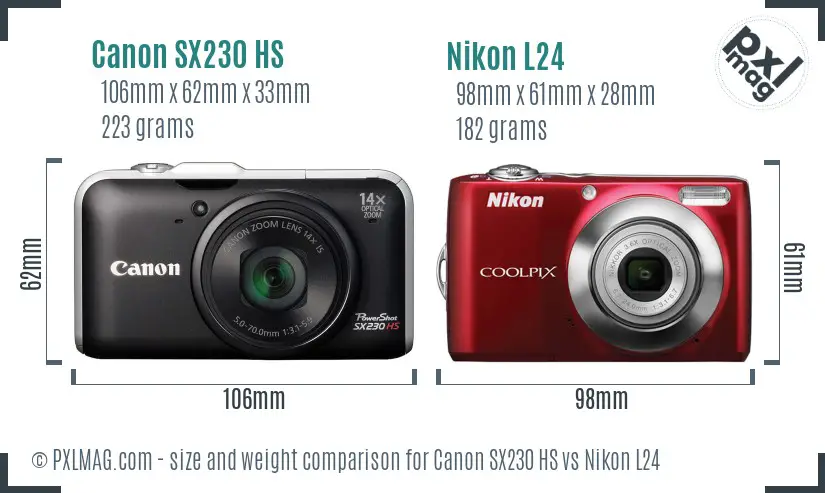 Canon SX230 HS vs Nikon L24 size comparison