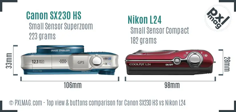Canon SX230 HS vs Nikon L24 top view buttons comparison