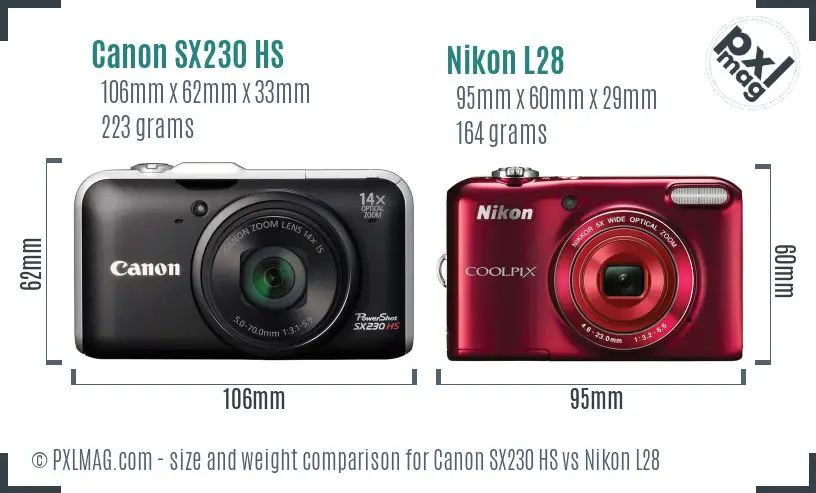 Canon SX230 HS vs Nikon L28 size comparison Canon SX230 HS vs Nikon L28 size comparison