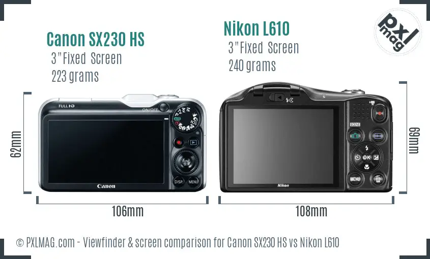 Canon SX230 HS vs Nikon L610 Screen and Viewfinder comparison