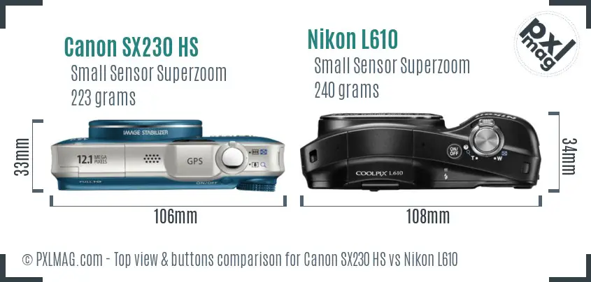 Canon SX230 HS vs Nikon L610 top view buttons comparison