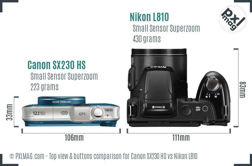 Canon SX230 HS vs Nikon L810 top view buttons comparison Canon SX230 HS vs Nikon L810 top view buttons comparison