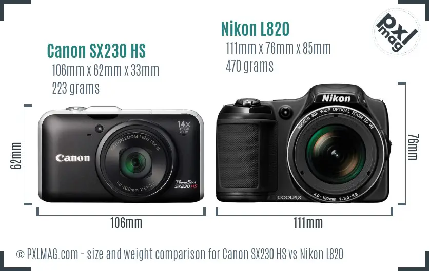 Canon SX230 HS vs Nikon L820 size comparison Canon SX230 HS vs Nikon L820 size comparison